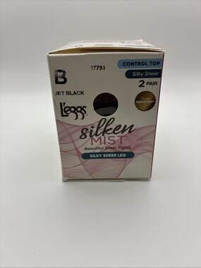 L'eggs Leggs Silken Mist Silky Sheer Pantyhose Control Top Jet Black 97793 B